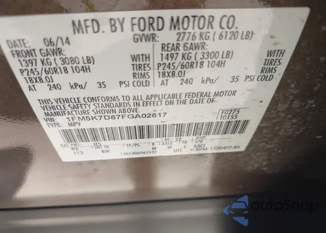 2015 Ford Explorer Xlt z USA, uszkodzony, nr VIN 1FM5K7D87FGA02817